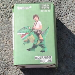 Tasanor Ride Raptor Costume Inflatable Halloween Dinosaur Dress Up Child 4-6 Yrs
